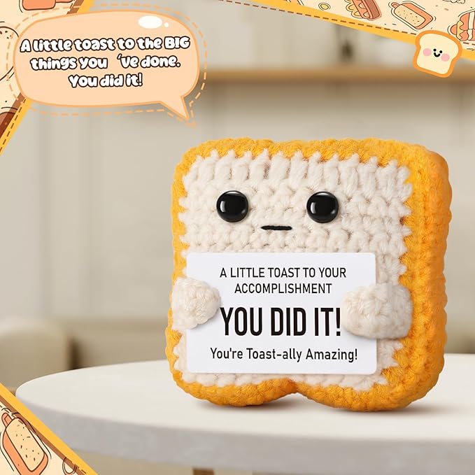 Crochet Toast Congratulations Gifts for Women - You Did It Card for Friends, Students, Coworkers, Teachers – Motivational College Highschool Graduation Decoration for Her Him