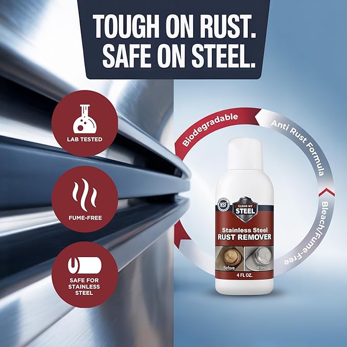 CLEAN MY STEEL Stainless Steel Rust Stain Remover Eraser Cleaner for Fridge, Outdoor BBQ Grill, from Metal Sink and Appliances, NSF Certified, Food Area Safe, 4 oz