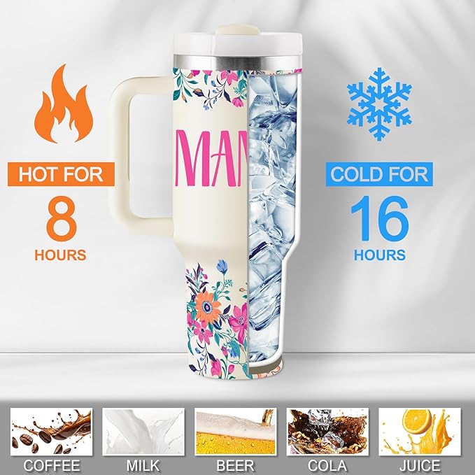 ROSTANTEN Regalos Para Mamá, regalos para mama dia de las madres, Vaso térmico de viaje de 40 oz con tapa y pajita