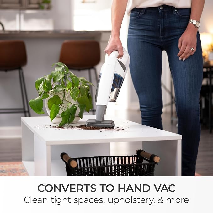 Kenmore DS1030 Cordless Stick Vacuum Lightweight Cleaner 2-Speed Suction | LED Headlight 2-in-1 Handheld for Hardwood Floor, Carpet & Pet Hair, White