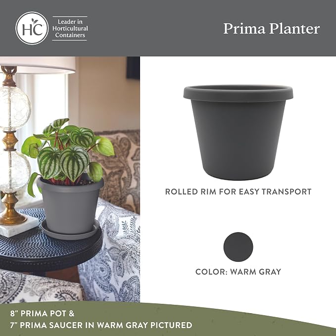 The HC Companies Prima Round Plastic Plant Pot w/Rolled Rim - Lightweight & UV Resistant Flower Pot for Herbs & More - Outdoor & Indoor Plant Pots w/Drainage (20 inch, Warm Gray, Pack of 1)