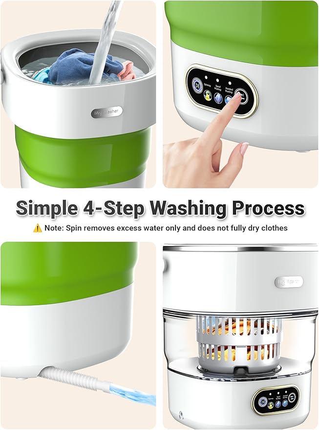 Portable Washing Machine 16L Foldable Mini Washer for Underwear Socks Baby Clothes Small Loads Compact Washer for Apartment Dorm RV Travel (Green)