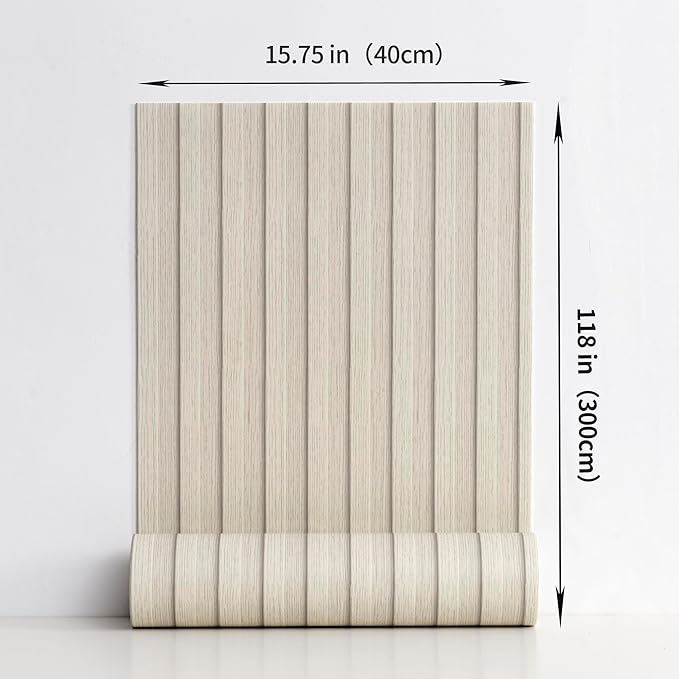Haimin Wood Grain Slat Wall Panels Peel and Stick Faux Wood Thick Wallpaper 118"x15.75" Waterproof PET & IXPE Foam Paneling (Beige)