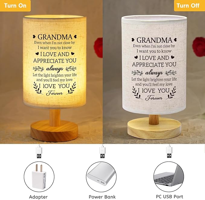 Mothers Day Gifts for Grandma from Grandkids, to My Grandma Fabric Bedside Table Lamp Presents, Birthday Christmas Valentines Gifts for Grandma Grandmother