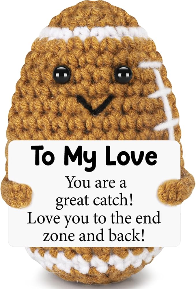 BiuNiuring Birthday Gifts for Him Her Boyfriend Girlfriend, to My Love Fathers Day Handmade Crochet Football, Cute Anniversary Present for Him, Mini Romantic I Love You Gifts for Husband Wife Couple