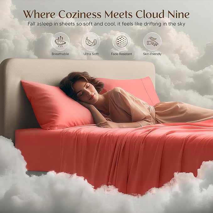 Utopia Bedding California King Size Sheet Set – 4 Piece Bed Sheets, Soft and Breathable Microfiber, Includes 1 Fitted Sheet, 1 Flat Sheet and 2 Pillowcases – Oeko Tex (Coral)