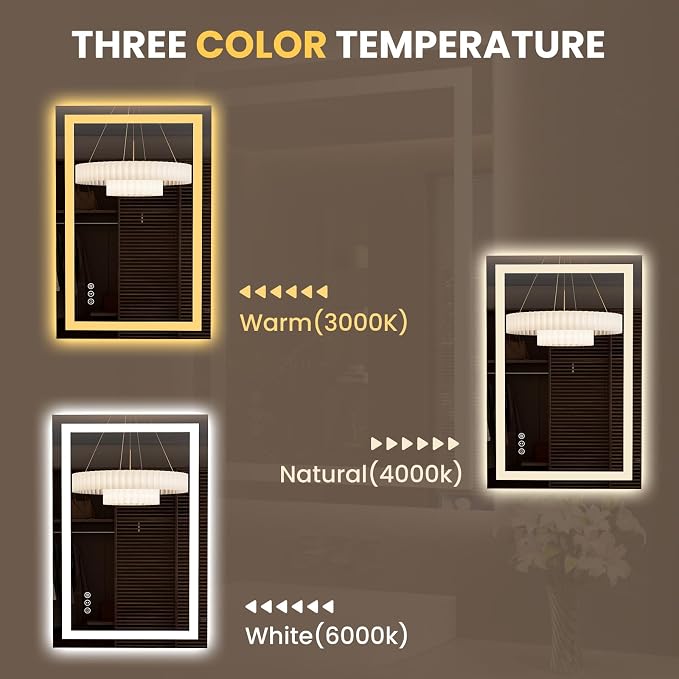 LOAAO 23.6"x35.4" LED Bathroom Mirror with Lights, Anti-Fog, Dimmable, Backlit + Front Lit, Lighted Bathroom Vanity Mirror for Wall, Memory Function, Tempered Glass, Safe to Use, ETL Listed