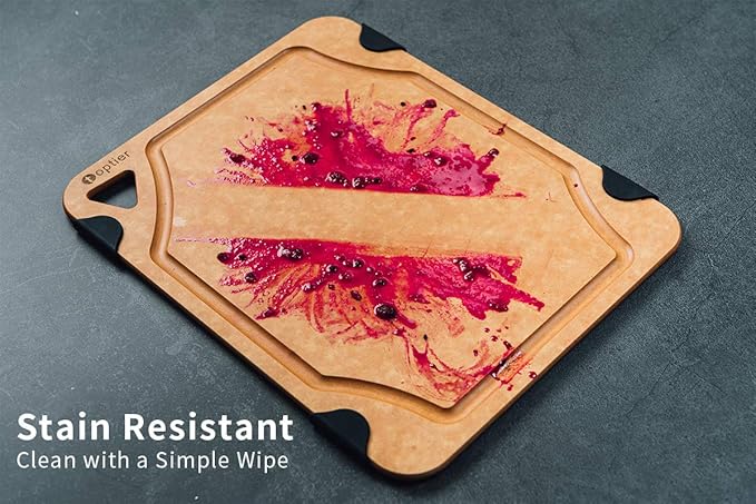 Cutting Board, Toptier Wood Fiber Cutting Board for Kitchen, Non-Slip Kitchen Wooden Chopping Board, Reversible, Eco-Friendly, Natural Wood Fiber, Large Cutting Board, 17.5 x 13-inch, Natural Slate