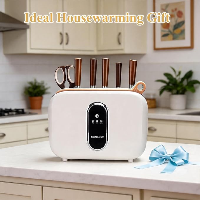 Charmline Smart Cutting Board and Knife Set with Holder, Self-Cleaning & Drying, Space-Saving Kitchen Organizer, Practical Gift for Mom, Housewarming, Birthday & Christmas