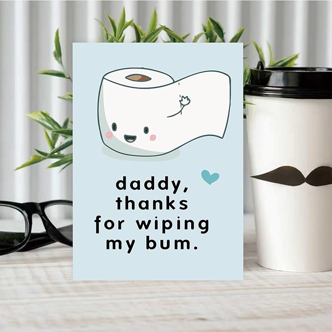 Funny First Fathers Day Cards Gifts for New Dad, Cute 1st Father's Day Card Gift from Baby Son Daughter, Baby Daddy Fathers Day Card, Thanks for Wiping My Bum