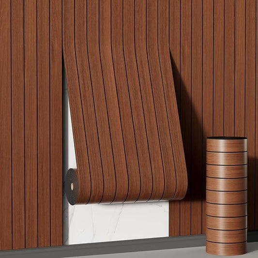 Arthome Peel and Stick Slat Wall Panels 15.7"x360",Self-Adhesive PVC Wood Grain Wallpaper Panel,3D Thick Faux Soundproof Backsplash Accent Wall Tile for Walls & Furniture (Walnut- Coverage 39.2 Sq.ft)