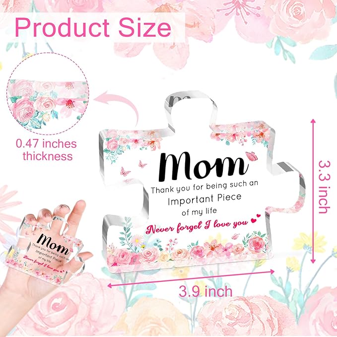 Mothers Day Gifts for Mom, Mom Gifts - Acrylic Puzzle Piece Plaque 3.9 × 3.3 × 0.5 inch, Christmas Valentine's Day Birthday Present for Mom from Daughter Son