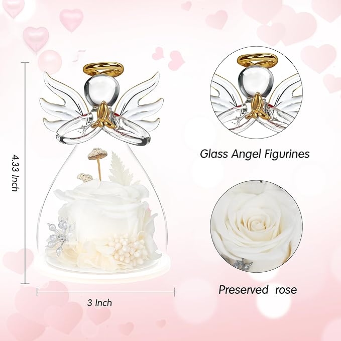 Mothers Day Mom Gifts for Mom,Fresh Flowers for Delivery,Birthday Gifts for Women Her,Preserved Flowers in Angel Figurines,Angel Gifts for Moms Mothers Day Grandma Wife Sister Valentines,White Gift