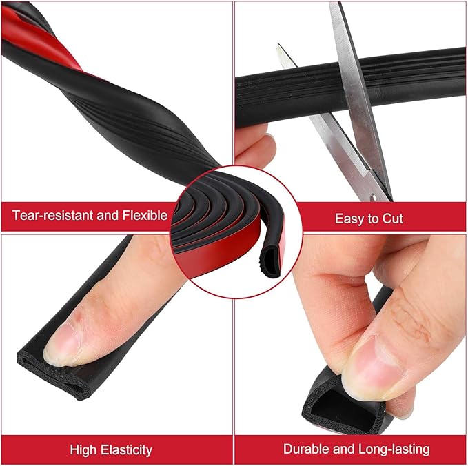 Pangda 26Ft D Shape Rubber Weather Stripping Foam Self-Adhesive EPDM Seal Strip for Noise Reduction Waterproof Dustproof for Cars Boats RVs Windows Doors (0.75" W x 0.425" H)