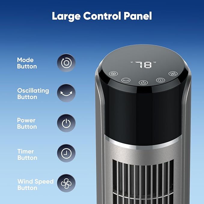 NEWBULIG Tower Fan for Bedroom, Oscillating Standing Bladeless Fan with Remote, 5 Speeds & 4Modes, 28db Quiet for Sleep, 25ft/s High Velocity, 12H Timer, Office, Home, Dorm