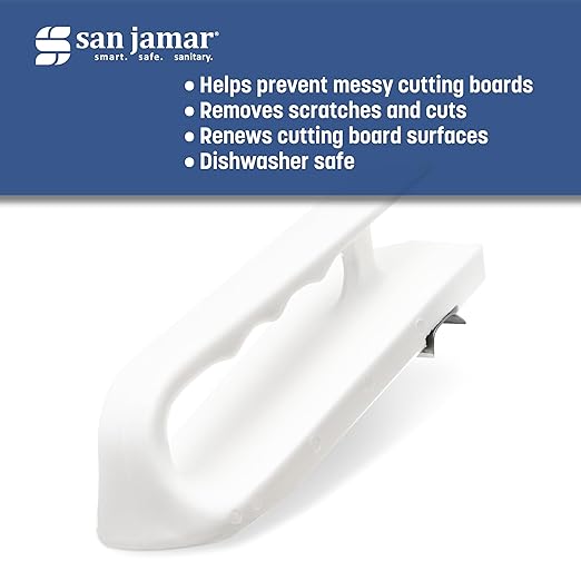 San Jamar Cutting Board Refinisher Cutting Board Scraper with Grooved Handle for Kitchen and Restaurants, Plastic, 6.5 x 2.5 Inches, White