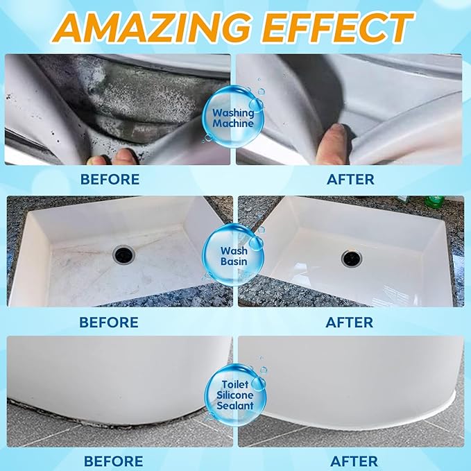 Mold Stain Remover Gel, Washing Machine Cleaner for Front Loader Washer Gasket Rubber Seal Home Stain Removal Gel for Grout, Caulk, Refrigerator, Shower, Bathtub, Bathroom Cleaning Solution (10 Fl Oz)