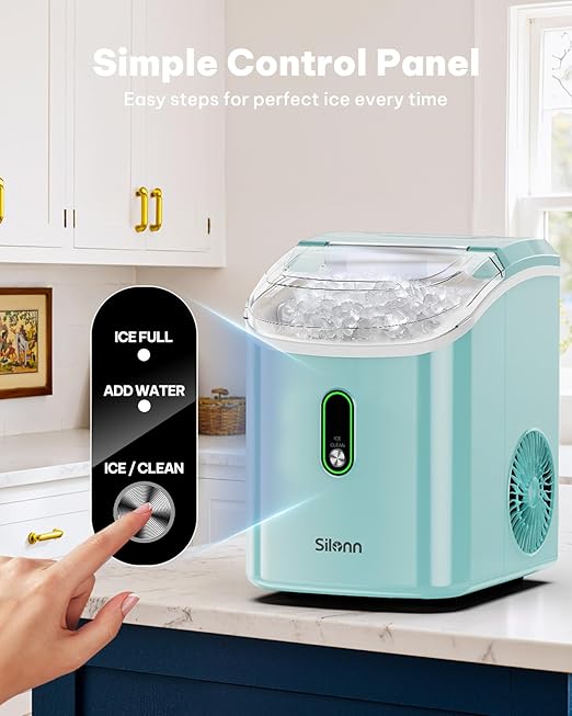 Silonn Nugget Ice Maker Countertop, Pellet Ice Machine with Self-Cleaning Function, Sonic Ice Maker Produces 36lbs of Chewable Ice in 24 Hours, Ideal for Home Kitchen and Office (Green)