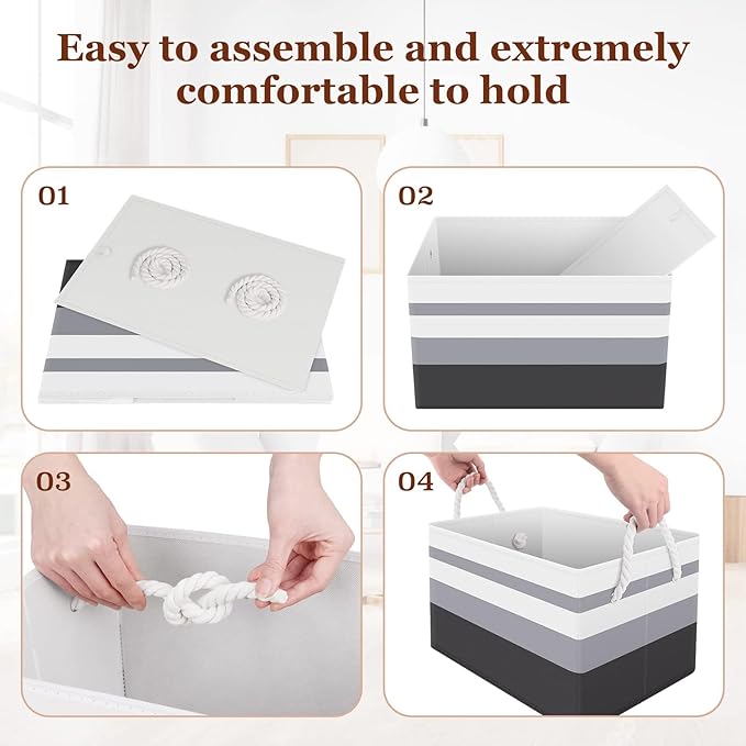 Fab totes Storage Bins [43-Pack], Foldable Storage Baskets for Organizing Toys, Books, Shelves, Closet, Large Storage Box with Rope Handles, Sturdy Organizer Bins, White & Black