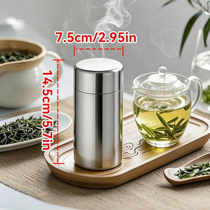 Stainless Steel Tea Canister, 550ml Double Seal Tea Tin Canister Airtight Canister Storage Container with Double Lids, for Tea Coffee Sugar Seasoning Storage