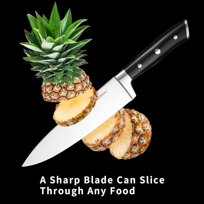8 Piece German Stainless Steel Knife Set With Block, Ergonomic Handle Chef Knives, Sharpener and Shears for Chopping, Slicing and Cutting