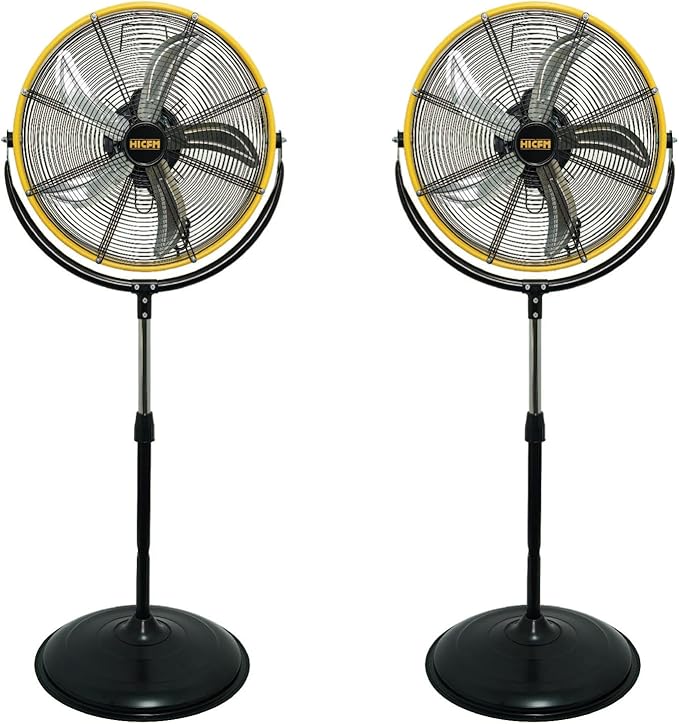 HiCFM 20" Tilting Pedestal Fan, 4300 CFM High Velocity 3-Speed Standing Fan with 1/5 HP Powerful Motor for Commercial, Industrial, Warehouse, Garage, Workshop - UL Safety Listed, 2 Pack