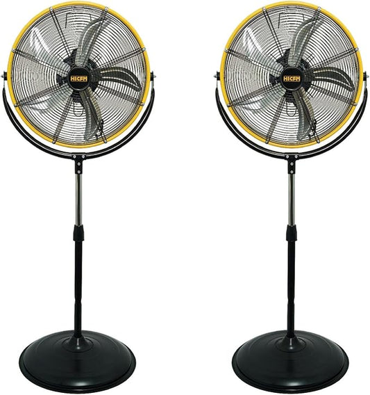 HiCFM 20" Tilting Pedestal Fan, 4300 CFM High Velocity 3-Speed Standing Fan with 1/5 HP Powerful Motor for Commercial, Industrial, Warehouse, Garage, Workshop - UL Safety Listed, 2 Pack