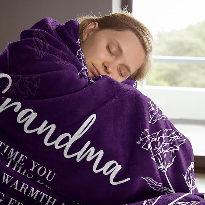 Mothers Day Grandma Gifts, Birthday Gifts for Grandma from Grandkids, to My Grandmother Soft Throw Blanket 60" x 80", Purple