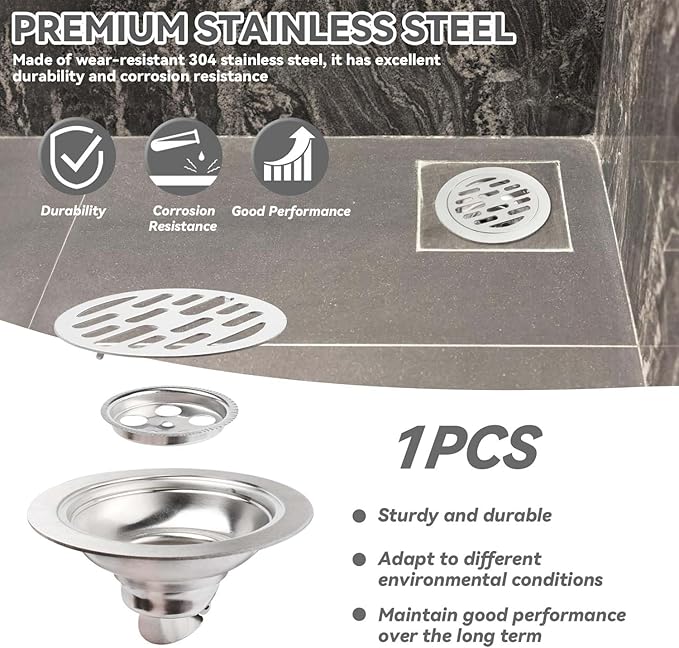 Yakamoz Sewer Odor Proof Floor Drain 4 Inch, Stainless Steel Anti-Odor Floor Drain Core Shower Drain Backflow Preventer Smell Stopper for Bathroom, Kitchen and Basement