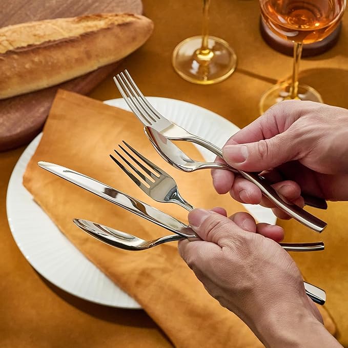 KINGSTONE Silverware Set for 4, 20-Piece Stainless Steel Flatware Set with Forks, Knives, Spoons, Dishwasher Safe Cutlery Set for Home, Wedding, Rust-proof