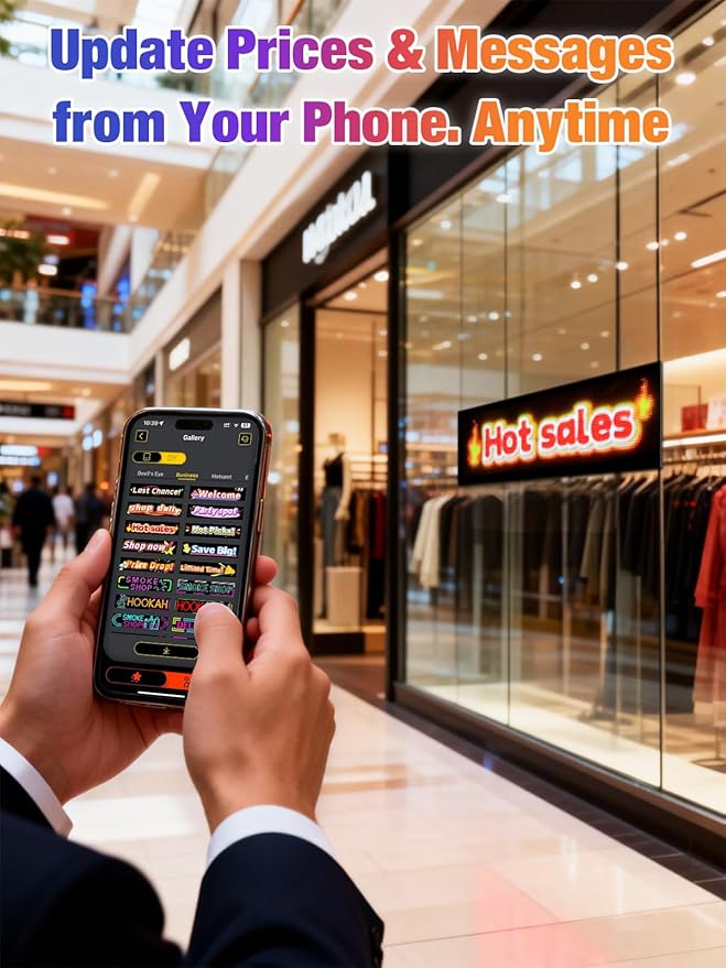 Flexible LED Display Screen, IP65 Waterproof PU+FPCB Material, Remote & App Control, for Indoor Advertising, Shop Window, Car Dealership Decoration (24.8 x 7.9in)