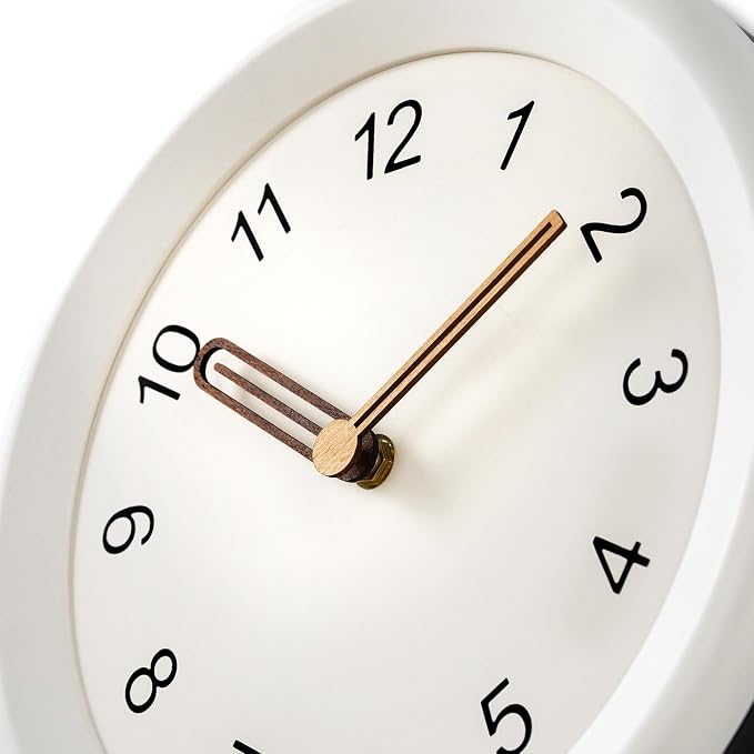 Mosewa 10 Inch White Wall Clock Silent Non-Ticking Quartz Battery Operated Analog Clock with Wood Hands, Easy to Read Minimalist Round Clock for Kitchen Living Room Bedroom Office