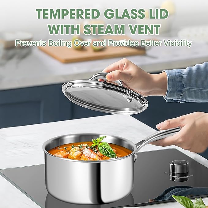3 Ply Stainless Steel 11-Piece Cookware Set with Lids, Pots and Pans Kitchen Set, Non-Toxic, Induction, Oven, Dishwasher Safe, Professional Chef Quality