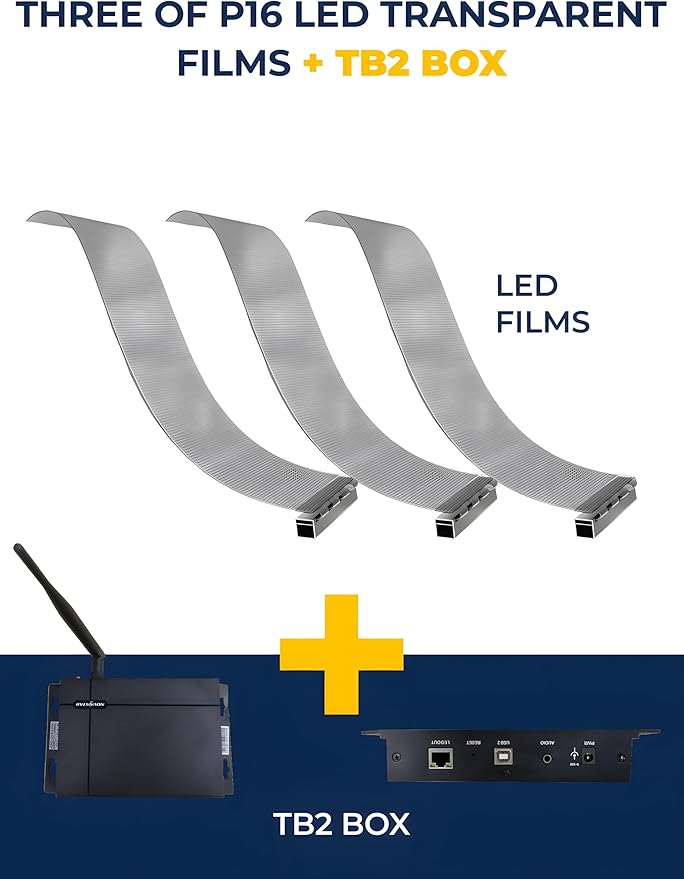Self-Adhesive LED Flexible Transparent Film Screen for Retail Windows, Storefronts, Glass Doors and Many More for Digital Advertising | Sunlight-Readable Display (P16, Pack of 3 with TB20 Box)