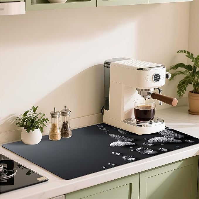 Coffee Mat 17"x32" - Extra Large Absorbent Non Slip Dish Drying Mat,Coffee Bar Accessories,Kitchen Counter Protector for Coffeemaker, Sink, Dining Decor