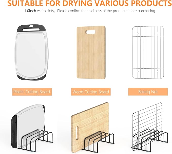 KORRTFID Cutting Board Storage Rack, Compact Cutting Board Organizer, Chopping Board Storage Stand Rack, Bakeware & Cookie Pan Sheets Organizer (1.0 Inch Width Slots)