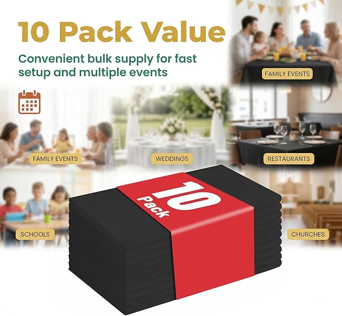 Plastic Table Cloth Disposable, 10 Packs Disposable Tablecloth 54 X 108 Inch Black Plastic Tablecloth for Rectangle Tables Tougher PEVA Table Cover for Party Decorations Picnic Dining Birthday