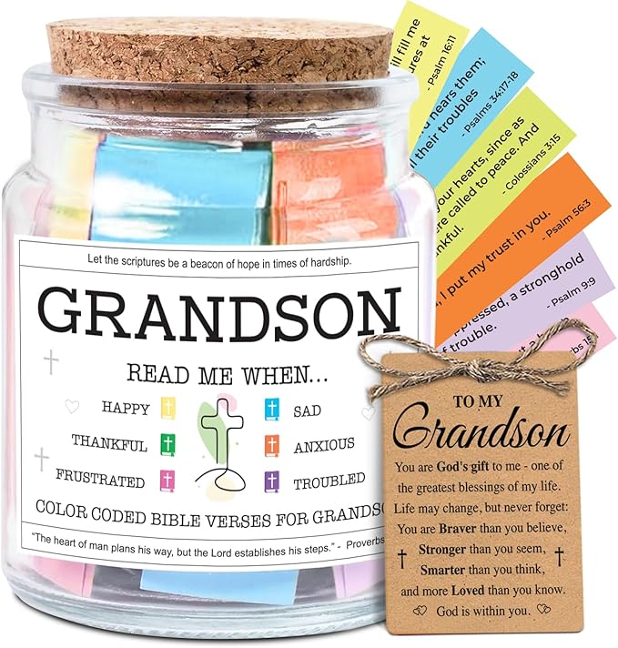 NewEleven Grandson Gifts - Confirmation Gift for Boys, Teen Boys From Grandma, Grandpa - Graduation Gifts, Christian Gift For Teen Boy, Grandkids - Bible Verse Jar