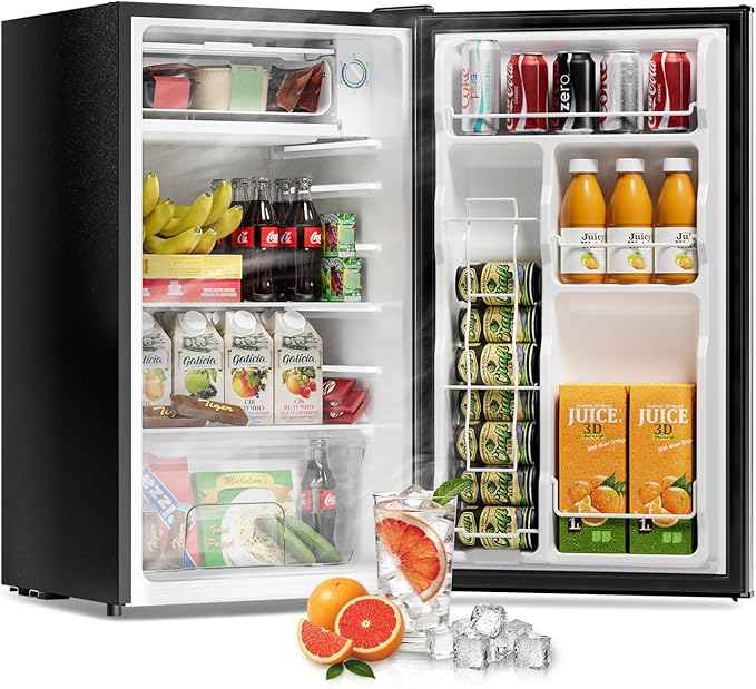 3.2 Cu Ft Mini Fridge with Freezer - Energy Efficient, Large Capacity Single Door Upright Freezer for Bedroom, Office & Dorm | Small Fridge, Reversible Door, ETL Certified(Silver)
