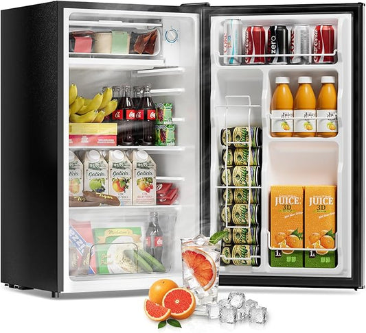 3.2 Cu Ft Mini Fridge with Freezer - Energy Efficient, Large Capacity Single Door Upright Freezer for Bedroom, Office & Dorm | Small Fridge, Reversible Door, ETL Certified(Silver)