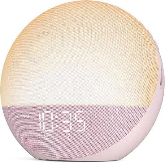 Odokee Sunrise Alarm Clock White Noise Machine: Natural Wake Up Light | Dimmable Clock with Bluetooth Speaker for Bedroom - 25 Sleep Sounds for Baby Adults Kids Sakura Pink