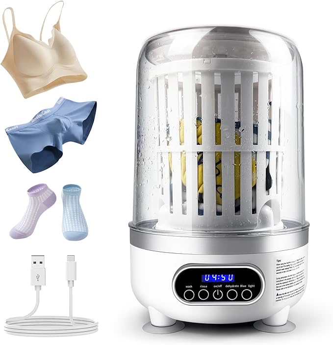 Portable Mini Washing Machine | Compact Deep Cleans Underwear, Baby Clothes, Small Laundry | Type-C, Spin-Dry & UV /4000 mAh Battery (3L-WHITE)