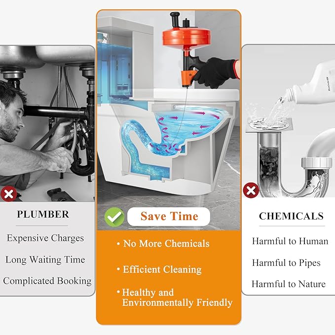 50 FT Plumbing Snake with Auto-Feed - Heavy Duty Drain Auger for Toilet/Sink/Shower/Bathtub Clogs, Drill-Compatible Sewer Snake Tool & Flexible Steel Cable - Snake Drain Hair Remover Tool