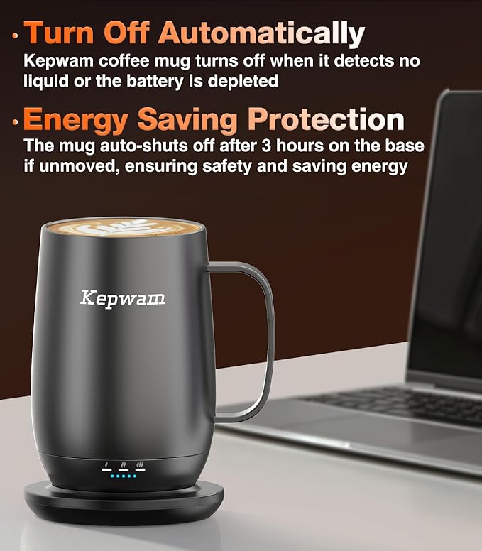 Kepwam Smart Heated Coffee Mug T2-Plus, 20oz Rechargeable Self Heating Coffee Mug with 8-Hour Battery & Temp Control, Perfect Coffee Warmer Gift for Men Women