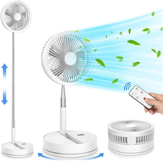 Portable Foldable Rechargeable Oscillating Fan - 8.6" 8000mah Battery Operated USB C Small Fan with Remote Quiet Table Desk Fan Folding Standing Pedestal Fan for Bedroom Rome Office Camping Travel