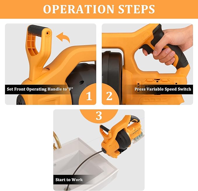 Cordless Drain Auger Compatible with Dewalt 20V Battery, 24 FT Replaceable Auto-Feed Plumbing Drain Snake That Clear Clogs in 3/4''-3” Pipes of Sink, Toilet, Bathtub, and Sewer(No Battery)