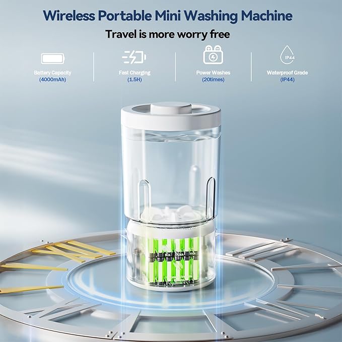 Portable Mini Washing Machine, Underwear Washing Machine Small Clothes Washer Makeup Brush Cleaner (White)