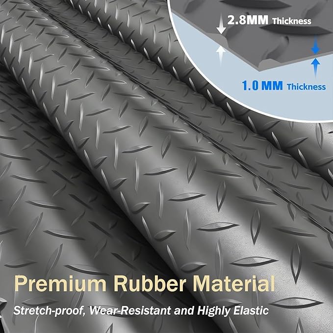 StellarStar 4x30 FT Garage Floor Mat, 2.8mm Thickened PVC Diamond Plate Garage Mat with 20PCS Tapes, Rubber Flooring Rolls for Under Car, Non-Slip Rubber Motorcycle Mat for Golf Cart, Trailer, Gray