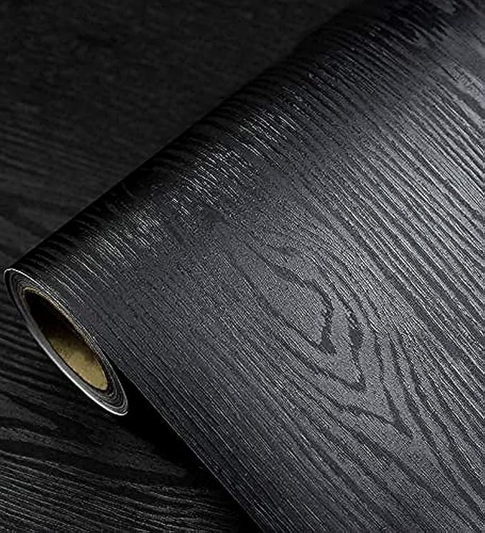Black Wallpaper - Wood Peel and Stick Wallpaper – Black Wood Self-Adhesive & Removable Wall paper for Countertop Furniture Kitchen Wall, Countertop Contact Paper, Easy to Clean, 11.8''×590'' Vinyl