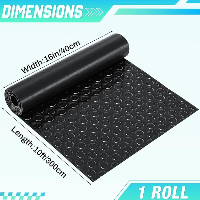 Breling 16 in x 10 ft Rubber Flooring Rolls Mats, Heavy Duty Diamond Plate Coin Plate Garage Floor Mat, PVC Water/Stain Outside Resistant Parking Rv Trailer Flooring